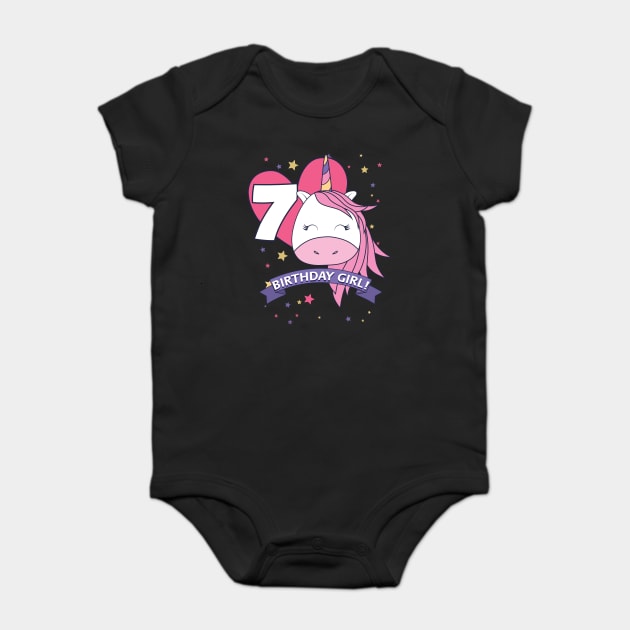 Birthday Girl! Unicorn 7th Birthday graphic design Gifts Baby Bodysuit by creative